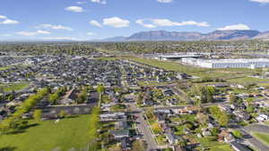 Aerial perspective of suburban area featuring mountains