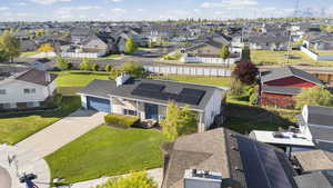 Aerial perspective of suburban area