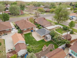 Aerial perspective of suburban area
