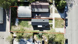 Aerial view of property's location with property parcel outlined