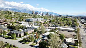 View of urban area with a mountain backdrop
