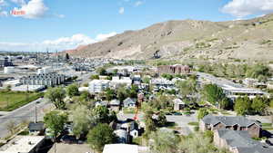 Aerial view of a mountain backdrop