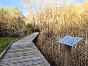 Dock area featuring a mountain view