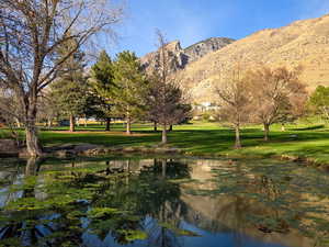 View of mountain background featuring a large body of water