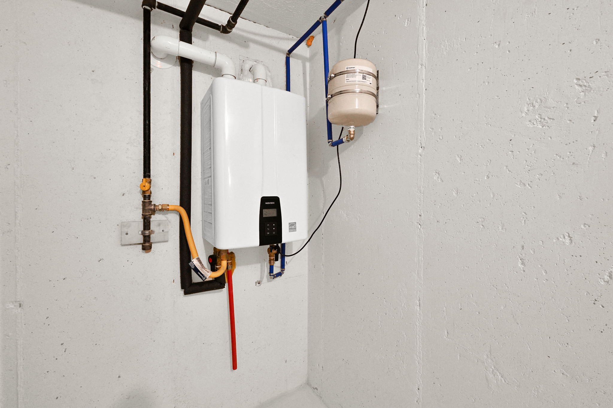 Detailed view of tankless water heater