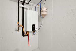 Detailed view of tankless water heater