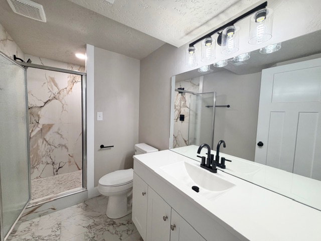 Large shower in basement bathroom