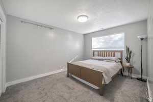 Bedroom with carpet floors and baseboards
