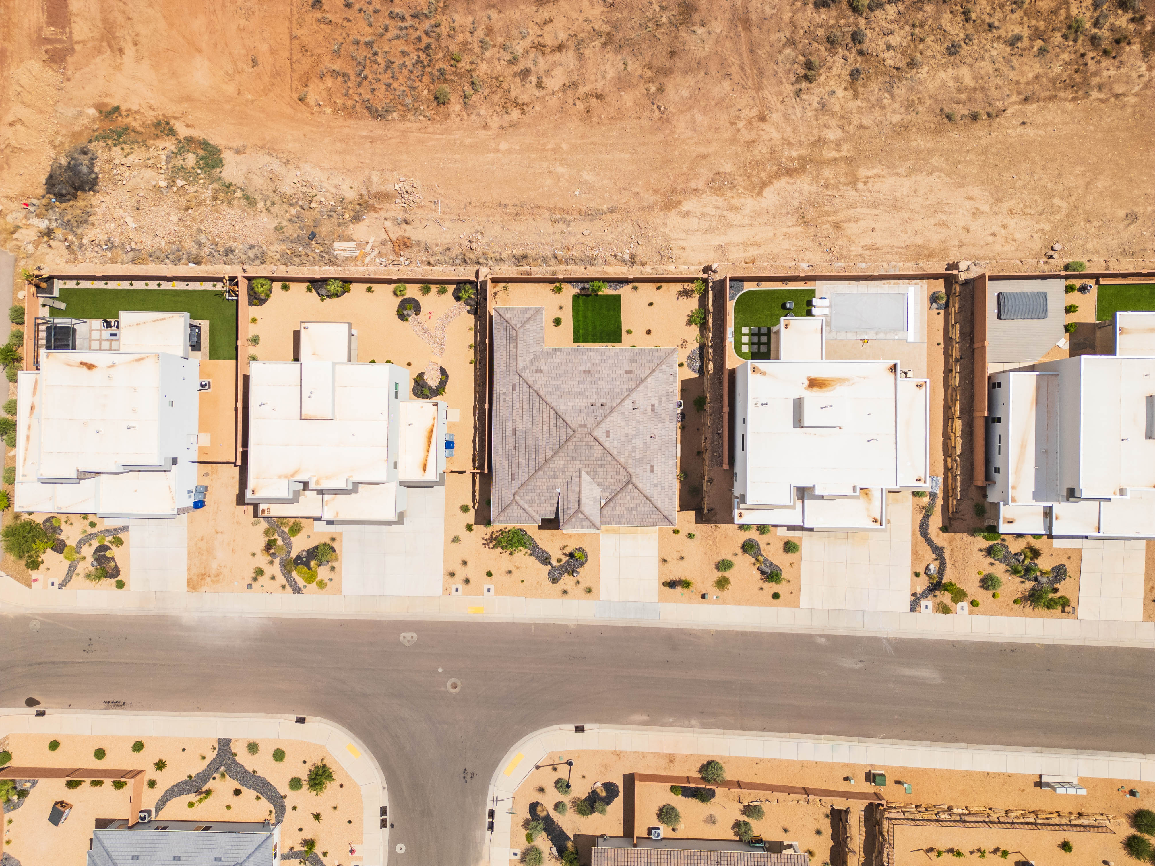 Aerial view of residential area with a desert landscape