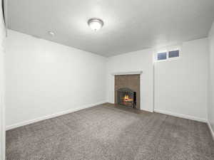 Basement bedroom with fireplace