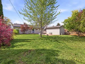 Backyard with detached garage
