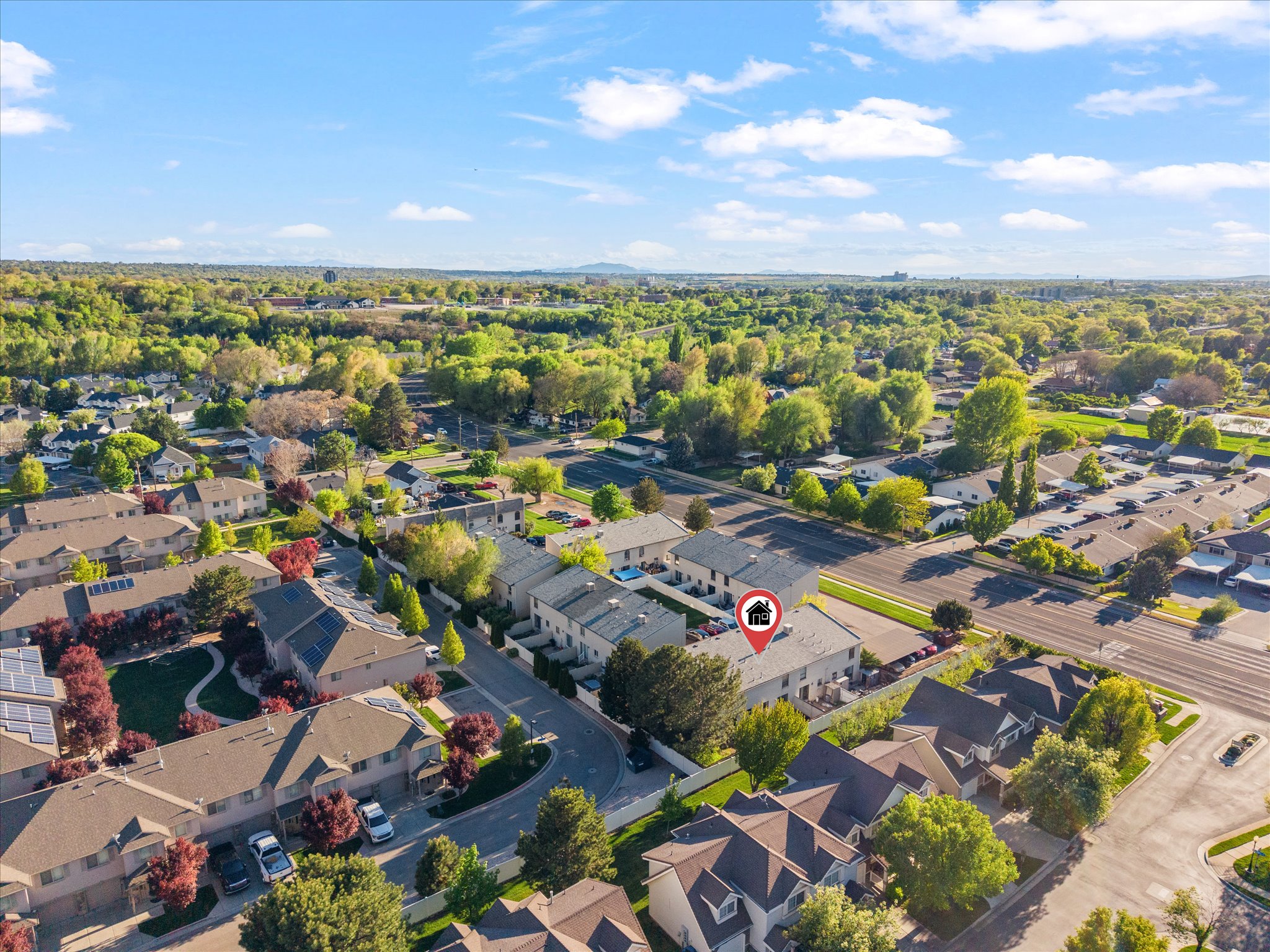 Aerial perspective of suburban area