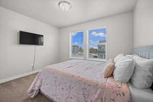 Carpeted bedroom with baseboards