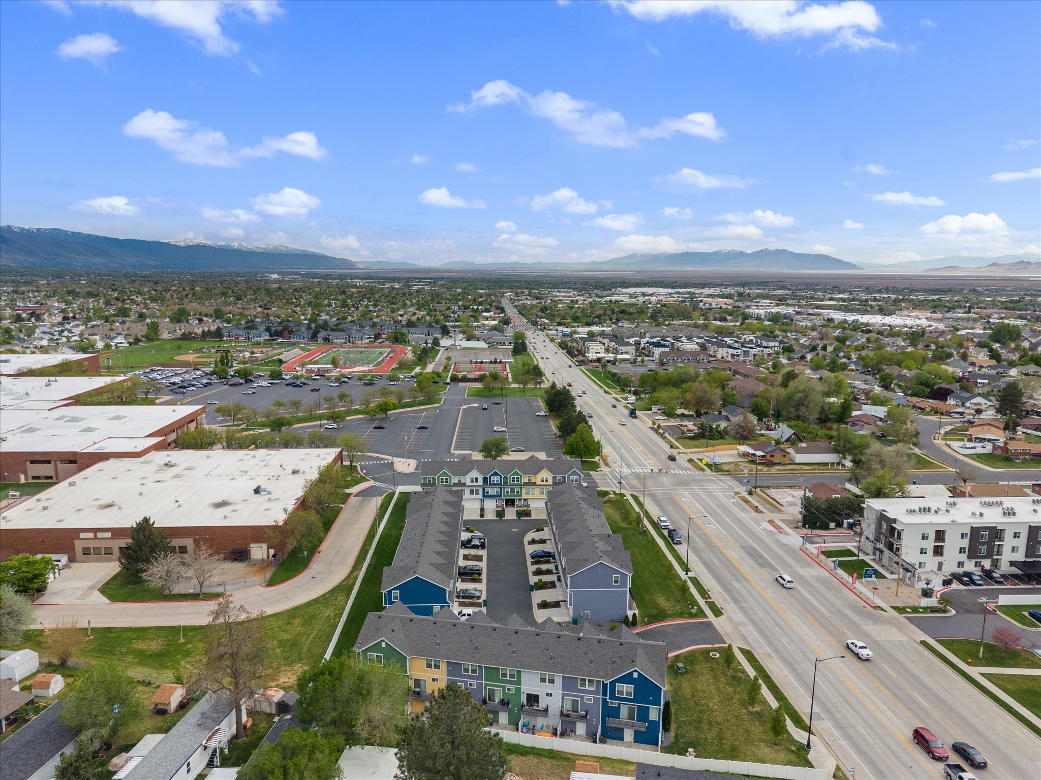 Bird's eye view of a mountainous background