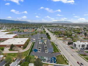 Bird's eye view of a mountainous background