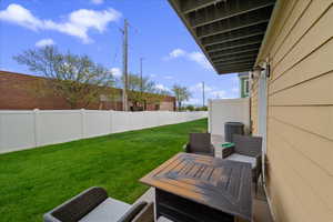Fenced yard with a patio area