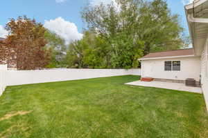 Fenced backyard featuring a patio and entry steps