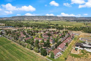 Aerial view of residential area with a water and mountain view