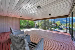 Wooden deck with a mountain view