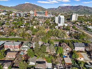 Aerial view towards University of Utah and mountain view