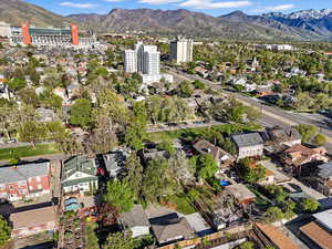 Aerial view towards University of Utah and mountain view