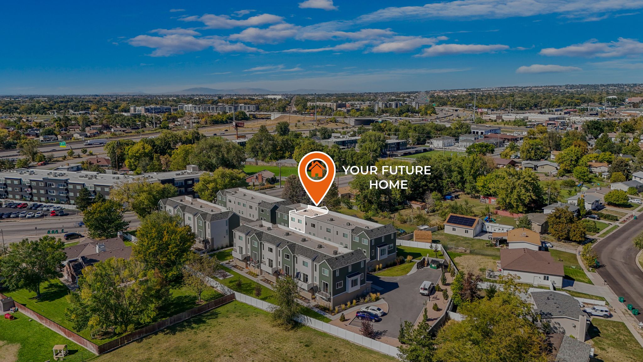 Drone / aerial view of apartment complex / building