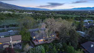 Aerial view at dusk of a mountain view and a residential view