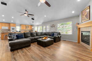 Open concept Kitchen/Living/dining space with ample natural light.