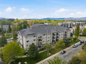 Drone / aerial view of a mountainous background
