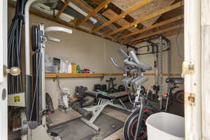 Exercise room with concrete floors