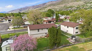 Aerial perspective of suburban area with mountains