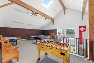 Swiss Oaks clubhouse game room in Midway with recreation tables, open layout, and indoor activity space