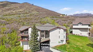 View of mountain backdrop and underground parking garage