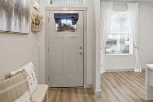 Entrance foyer featuring light wood-style floors and healthy amount of natural light