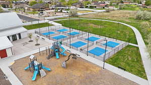 Aerial perspective of suburban area