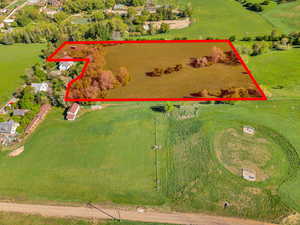 Overview of rural landscape with property boundaries highlighted