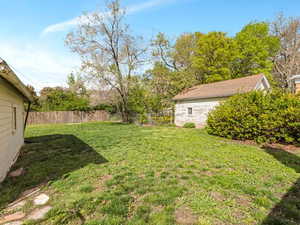 View of fenced backyard
