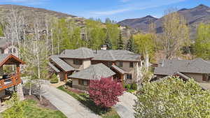 Drone / aerial view of a mountain backdrop