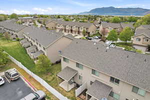 Aerial perspective of suburban area featuring mountains