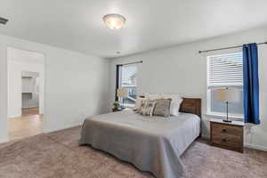 Bedroom with carpet flooring