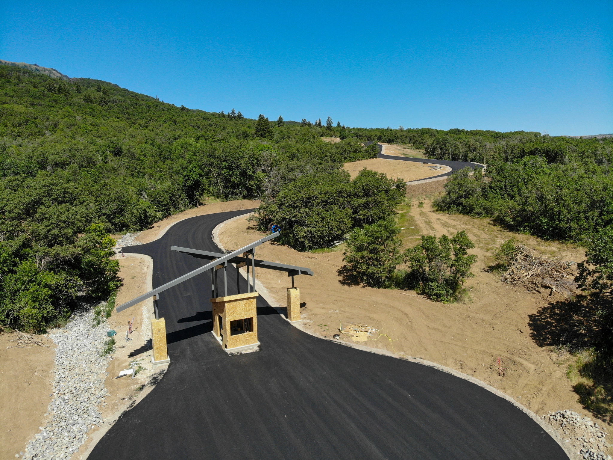 Aerial view of a heavily wooded area