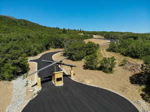 Aerial view of a heavily wooded area