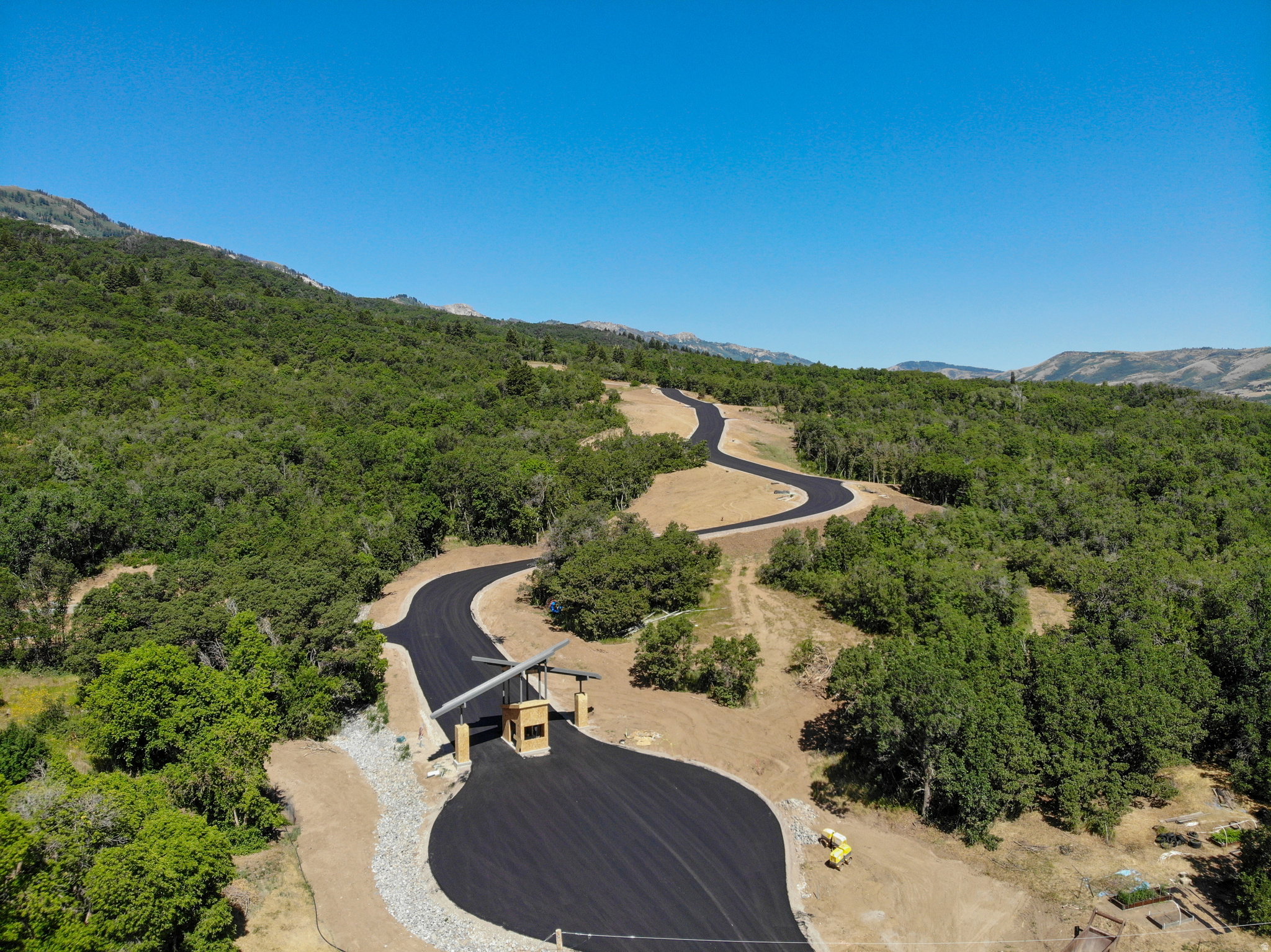 Bird's eye view of a forest and mountains