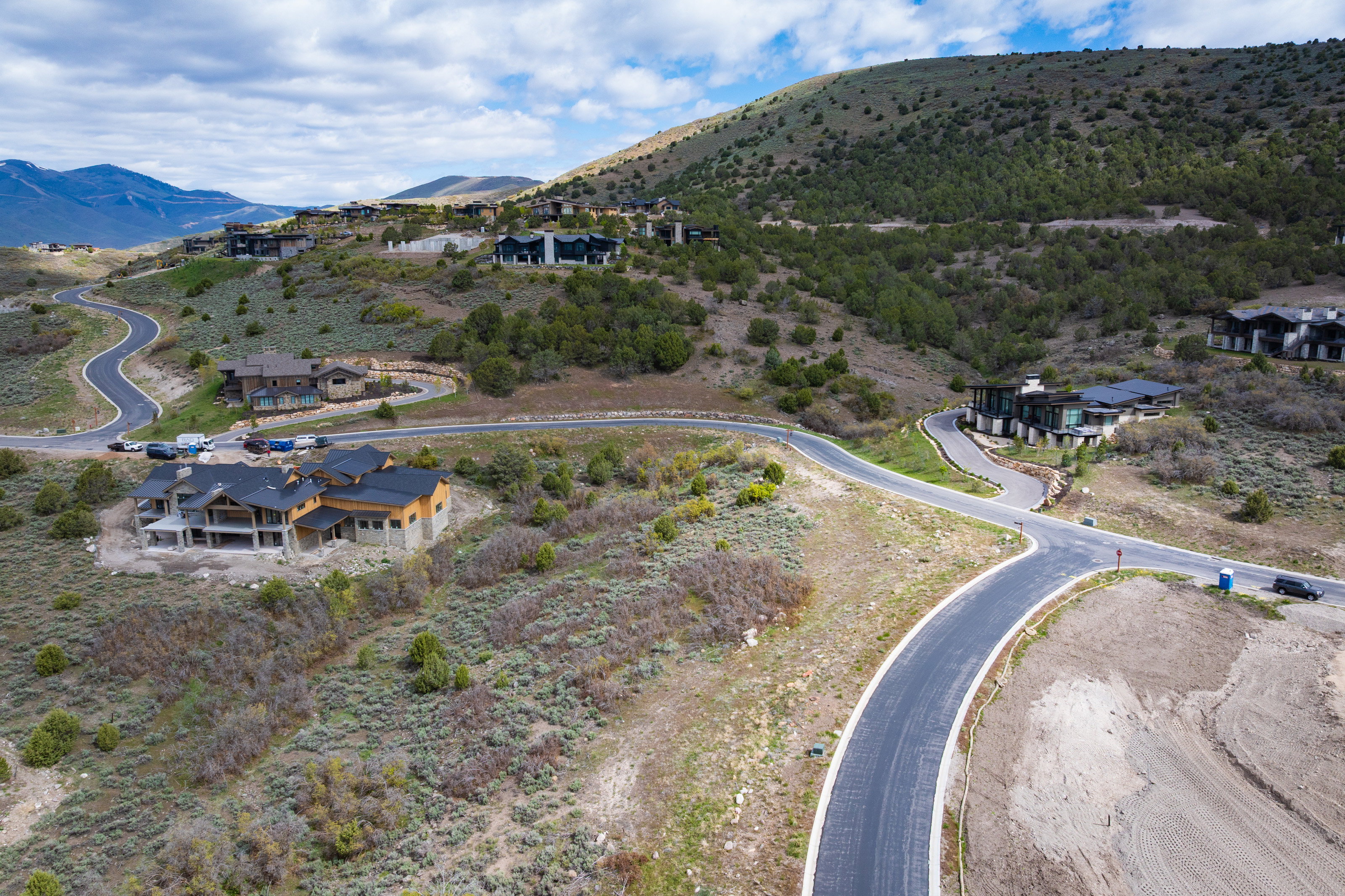 Drone / aerial view of a mountainous background
