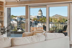 Living room with a mountain view
