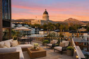 Balcony with a mountain view and outdoor lounge area
