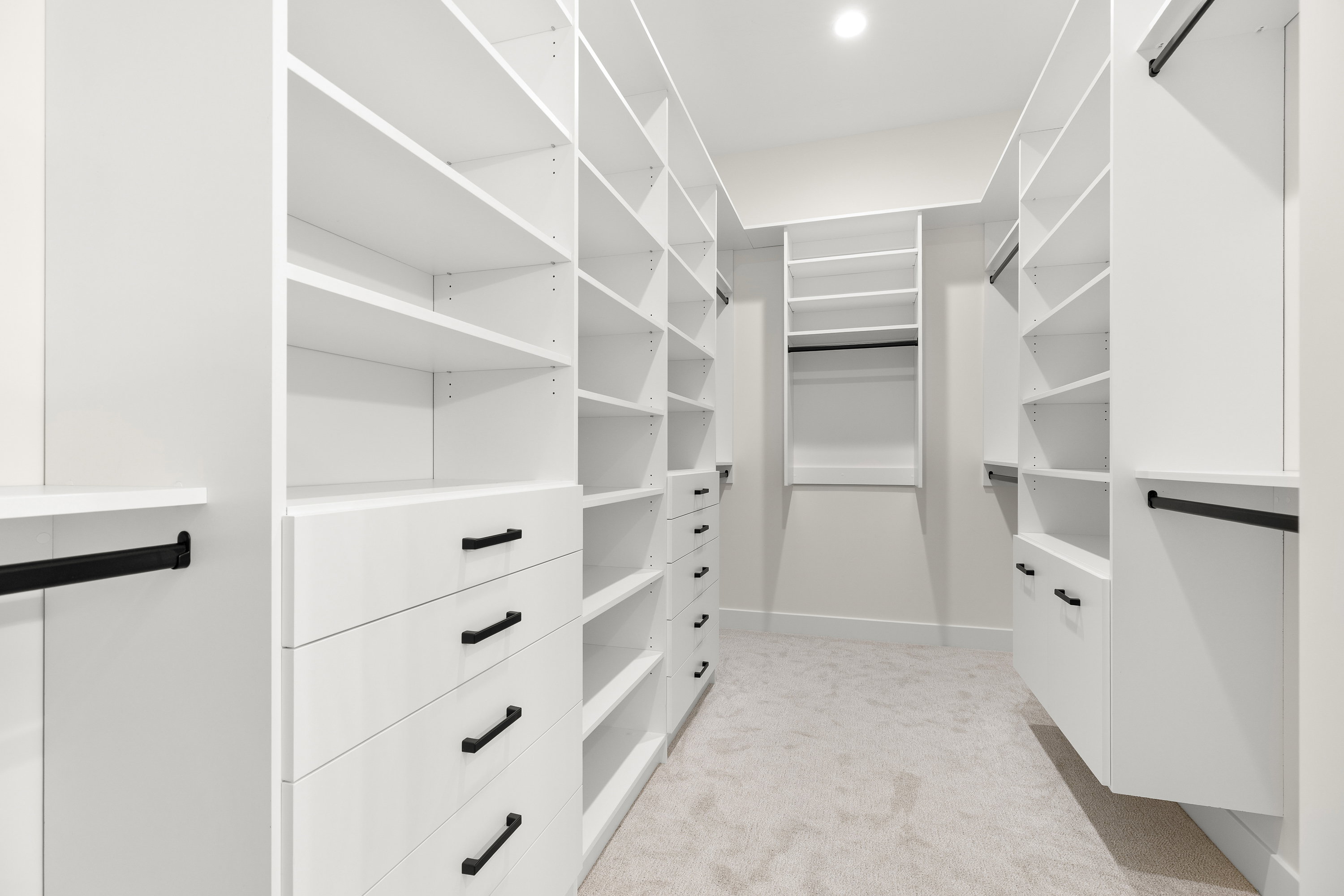 Walk in closet with light carpet