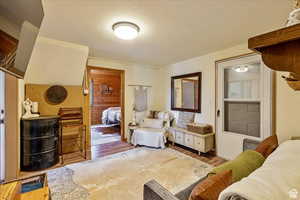 Living area with wood finished floors