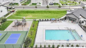 Aerial view of a pool area