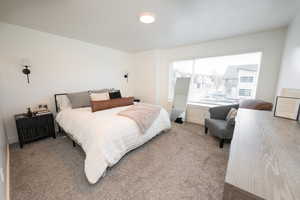 Carpeted bedroom with baseboards